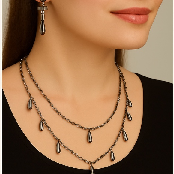 St. John Gunmetal Necklace and Earring Set - Picture 11 of 11